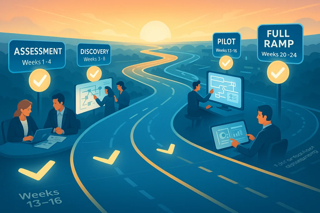 Five-phase rollout timeline guided by an insurance BPO provider