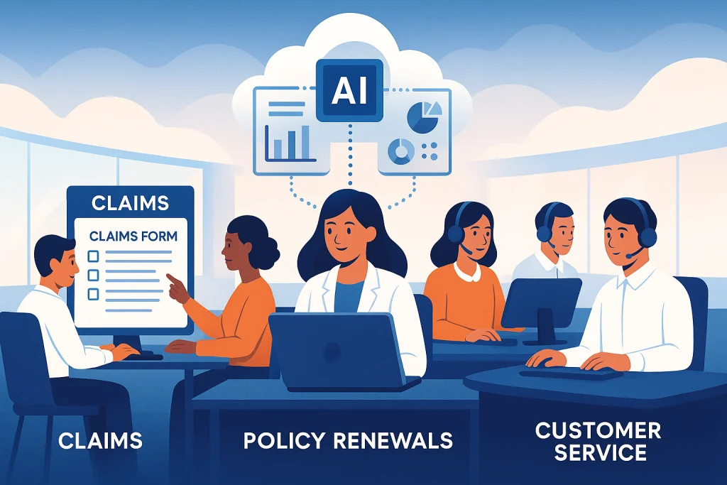Illustrated workflow of major insurance BPO services operations and processes