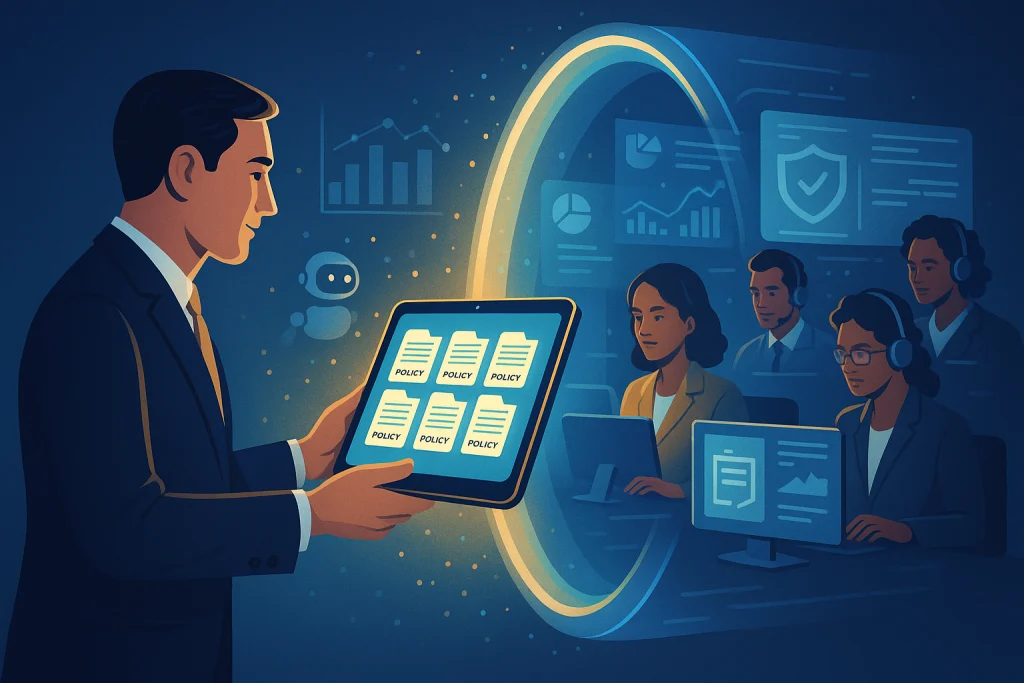 Insurance professionals collaborate through digital platforms for insurance BPO services