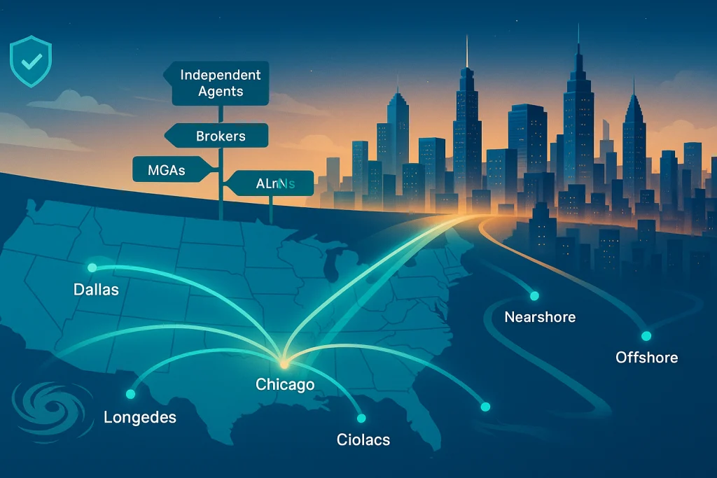 Map-to-skyline shows regional adoption of Insurance BPO companies
