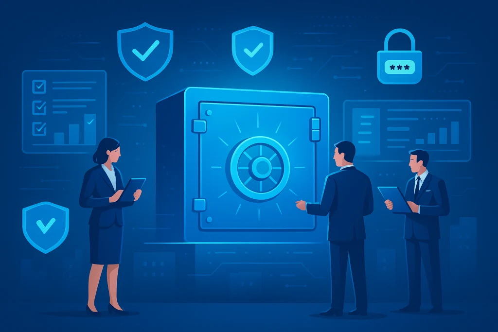 Secure digital vault illustrating compliance in insurance BPO services