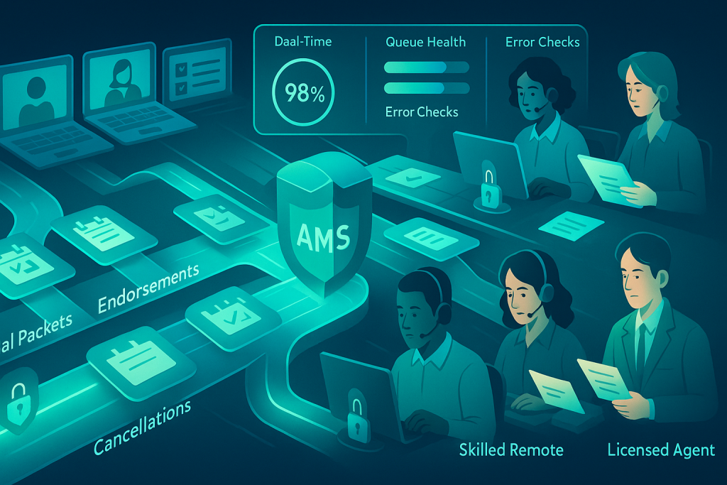 Workflow animation showcasing how insurance agency outsourcing processes operate