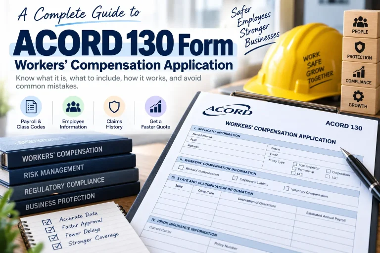 ACORD 130 Form workers’ compensation application with payroll, class codes, employee information, and claims history
