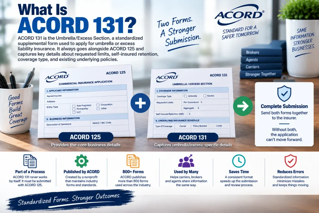 ACORD 131 form with ACORD 125 for a complete umbrella and excess liability insurance submission